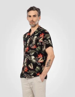 Chemise Hawaïenne noire - NOIR TROPICAL