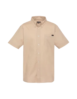 Chemise manches courtes beige avec poche plaquée - BEIGE