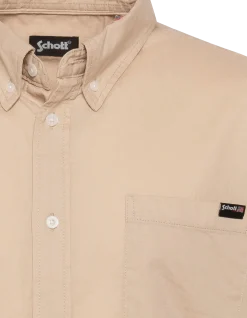 Chemise manches courtes beige avec poche plaquée - BEIGE