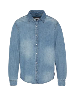 Chemise à manches longues en denim lavé - BLEU LAVÉ