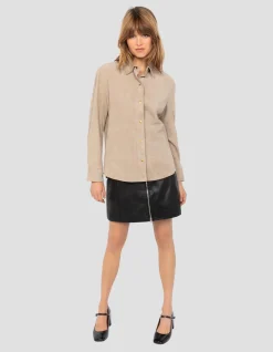 Chemise souple beige, chèvre velours - BEIGE