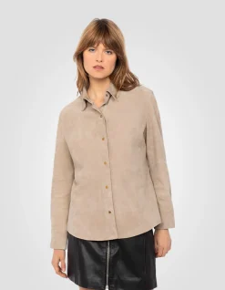 Chemise souple beige, chèvre velours - BEIGE