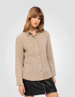 Chemise souple beige, chèvre velours - BEIGE