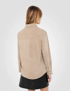 Chemise souple beige, chèvre velours - BEIGE