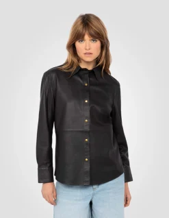 Chemise souple noire, cuir d'agneau - NOIR