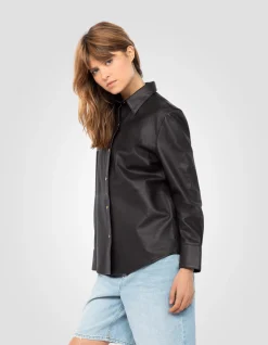 Chemise souple noire, cuir d'agneau - NOIR
