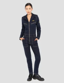 Combinaison slim badgée souple et confortable en denim brut - DENIM BRUT