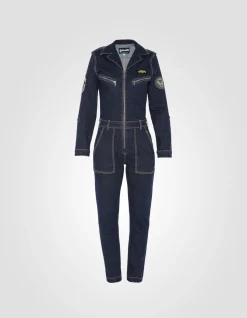 Combinaison slim badgée souple et confortable en denim brut - DENIM BRUT