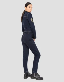 Combinaison slim badgée souple et confortable en denim brut - DENIM BRUT