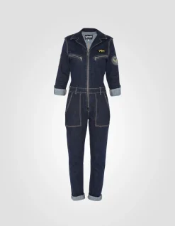 Combinaison slim badgée souple et confortable en denim brut - DENIM BRUT