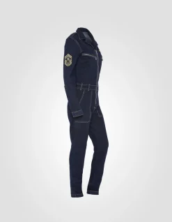 Combinaison slim badgée souple et confortable en denim brut - DENIM BRUT