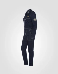 Combinaison slim badgée souple et confortable en denim brut - DENIM BRUT