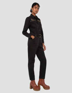 Combinaison western noire motif fleurs cloutées - NOIR