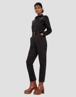 Combinaison western noire motif fleurs cloutées - NOIR