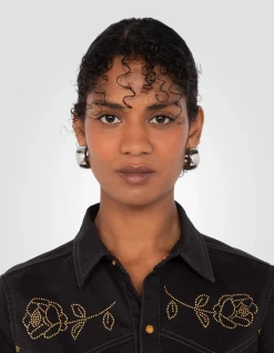 Combinaison western noire motif fleurs cloutées - NOIR