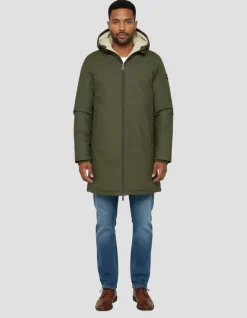 Coupe-vent long kaki à capuche doublé sherpa - KAKI