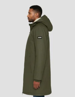 Coupe-vent long kaki à capuche doublé sherpa - KAKI