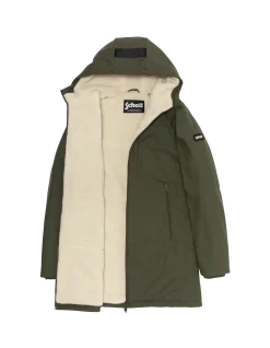 Coupe-vent long kaki à capuche doublé sherpa - KAKI