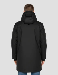 Coupe-vent long noir à capuche doublé sherpa - NOIR