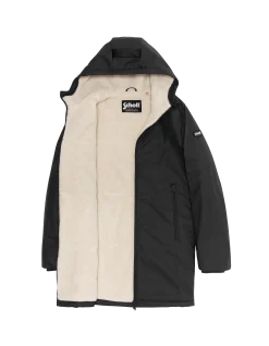 Coupe-vent long noir à capuche doublé sherpa - NOIR