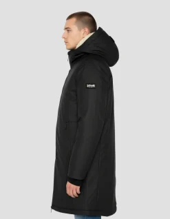 Coupe-vent long noir à capuche doublé sherpa - NOIR