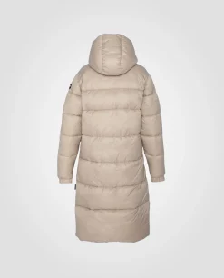 Doudoune beige à capuche extra longue en nylon recyclé - BEIGE