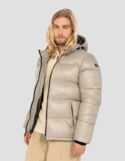Doudoune beige à capuche shiny - BEIGE