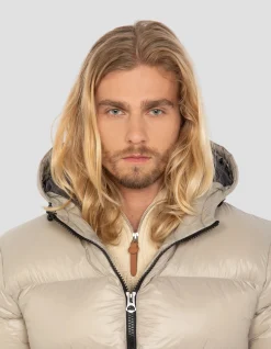 Doudoune beige à capuche shiny - BEIGE