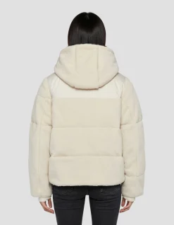 Doudoune bi-matière à capuche - BLANC CASSÉ