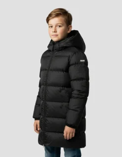Doudoune longue noire à capuche enfant - NOIR