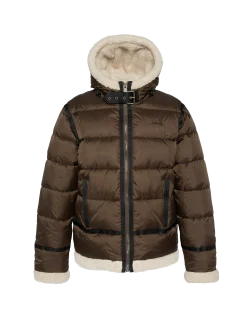Doudoune marron à capuche esprit bombardier - MARRON