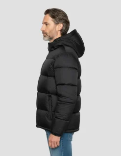 Doudoune noire avec col en fausse fourrure amovible - NOIR