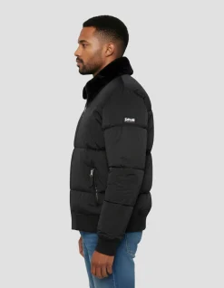 Doudoune noire avec col en fausse fourrure amovible - NOIR