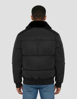 Doudoune noire avec col en fausse fourrure amovible - NOIR