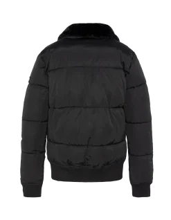 Doudoune noire avec col en fausse fourrure amovible - NOIR
