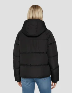 Doudoune noire avec col en fausse fourrure amovible - NOIR