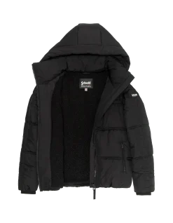 Doudoune noire avec col en fausse fourrure amovible - NOIR