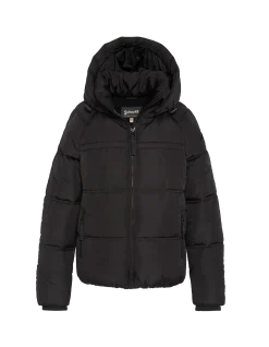 Doudoune noire avec col en fausse fourrure amovible - NOIR