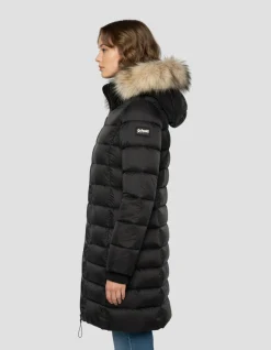 Doudoune noire avec col en fausse fourrure amovible - NOIR