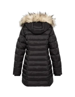 Doudoune noire avec col en fausse fourrure amovible - NOIR
