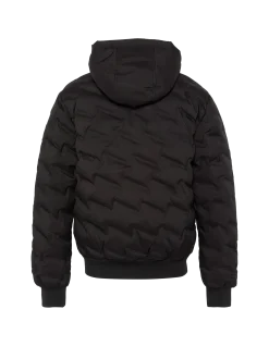 Doudoune noire à capuche avec matelassage soudé, sans couture - NOIR