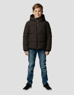 Doudoune noire à capuche doublée sherpa enfant - NOIR
