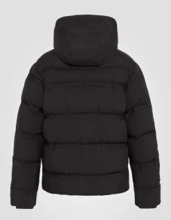 Doudoune noire à capuche sans couture, tissu mat - NOIR