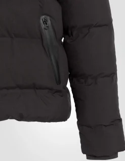 Doudoune noire à capuche sans couture, tissu mat - NOIR