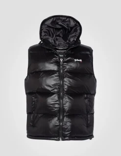Doudoune noire sans manche à capuche shiny - NOIR