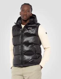 Doudoune noire sans manche à capuche shiny - NOIR
