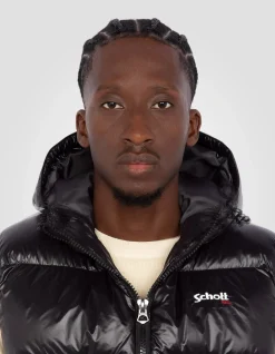 Doudoune noire sans manche à capuche shiny - NOIR