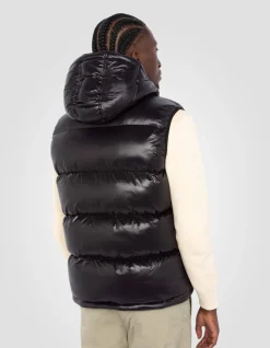 Doudoune noire sans manche à capuche shiny - NOIR