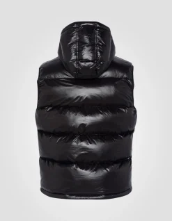 Doudoune noire sans manche à capuche shiny - NOIR