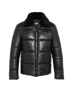 Doudoune noire urban, cuir d'agneau - NOIR